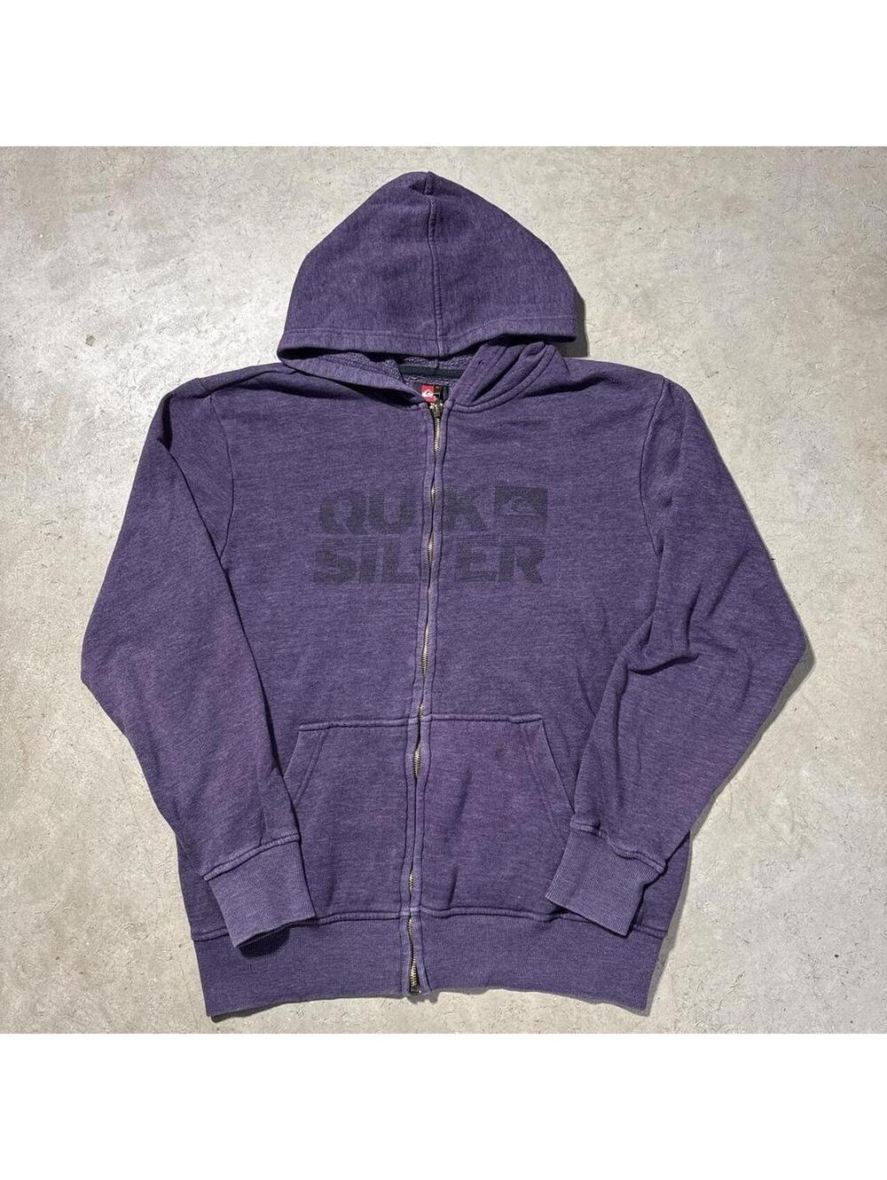 Vintage Y2K Quiksilver Purple Logo Zip Hoodie Men's Large Faded